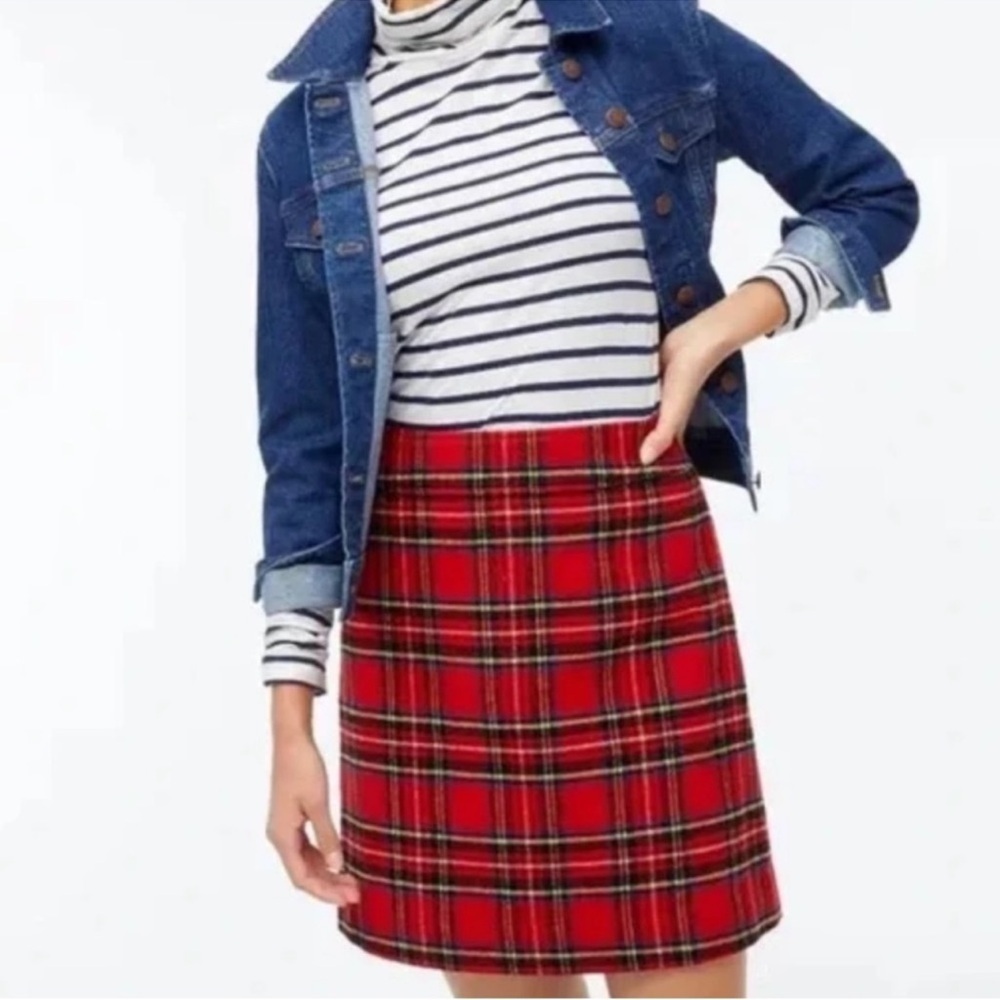 NWT J Crew A-Line Tartan Wool Blend Red Plaid Skirt 8 zipper broken - Picture 3 of 8